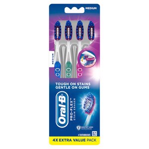 Oral-B Pro-Flex Stain Eraser Manual Toothbrush, Medium, 4 Count