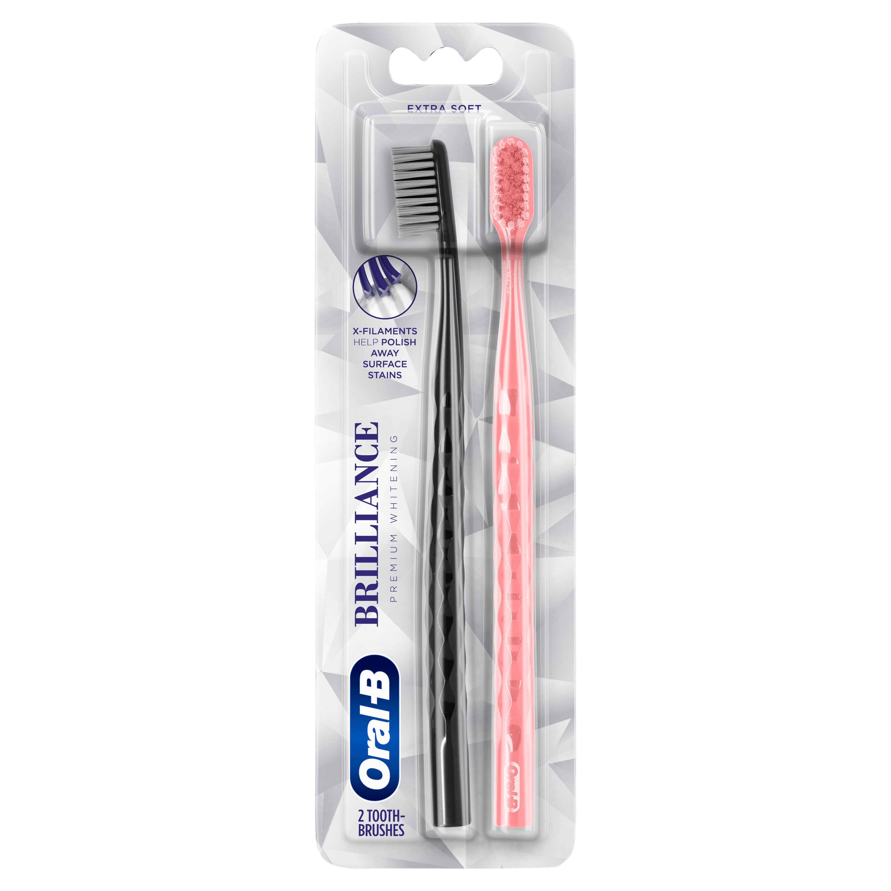 Oral-B Brilliance Whitening Toothbrush, Extra Soft Bristles, 2 Pack, Black and Coral