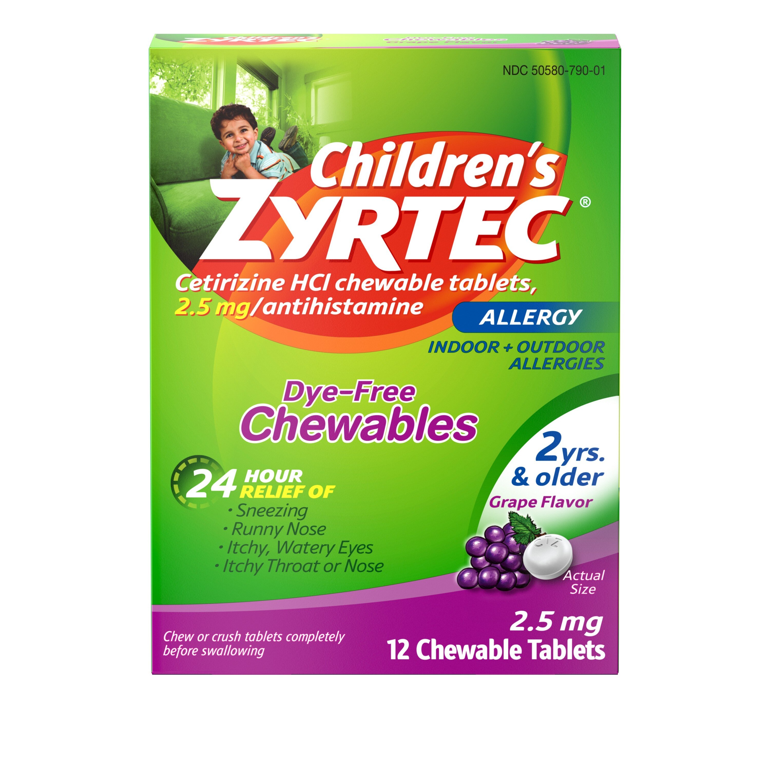 Zyrtec 24 Hour Children's Allergy Chewable Tablets, Grape, 12 CT