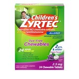 Zyrtec 24 Hour Children's Allergy Dye Free Chewable Tablets, Grape, 2.5 mg, 24 CT, thumbnail image 1 of 9