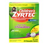 Zyrtec 24 Hour Children's Allergy Dye-Free Chewable Tablets, 10 mg, Grape, 24 CT, thumbnail image 1 of 14