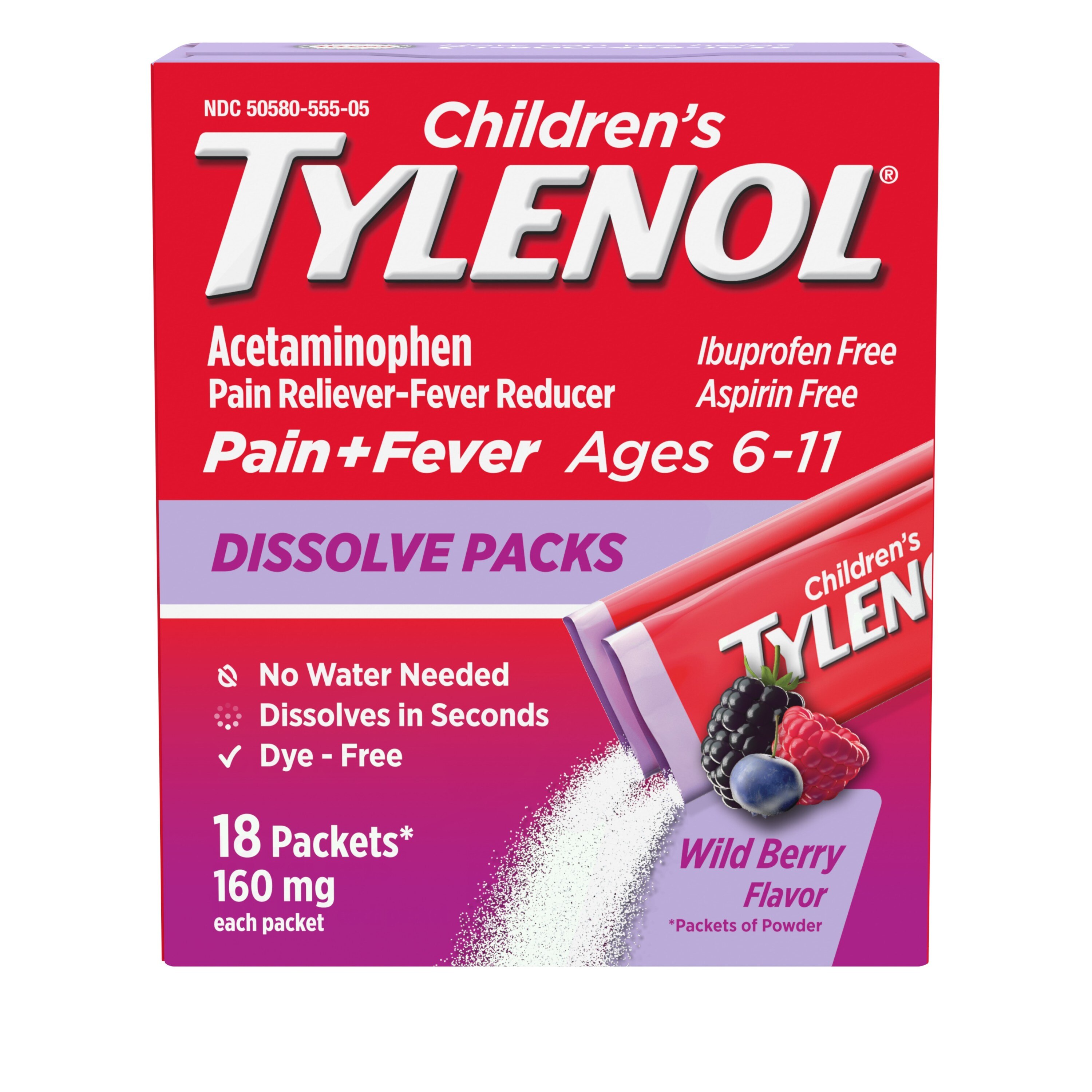 Children's Tylenol Acetaminophen Dissolve Packets, Wild Berry