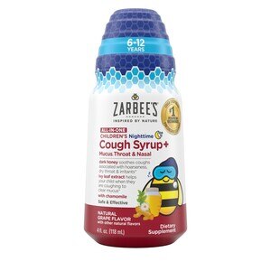 Zarbee's Children's All-in-One Nighttime Cough Syrup + Mucus, Throat, and Nasal Relief Liquid, Grape, 4 OZ