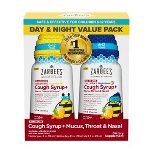 Zarbee's Kids All-in-One Day/Night Cough, Age 6-12, Honey, Turmeric, B3,6,12 & Zinc, Grape, 2x4 fl oz