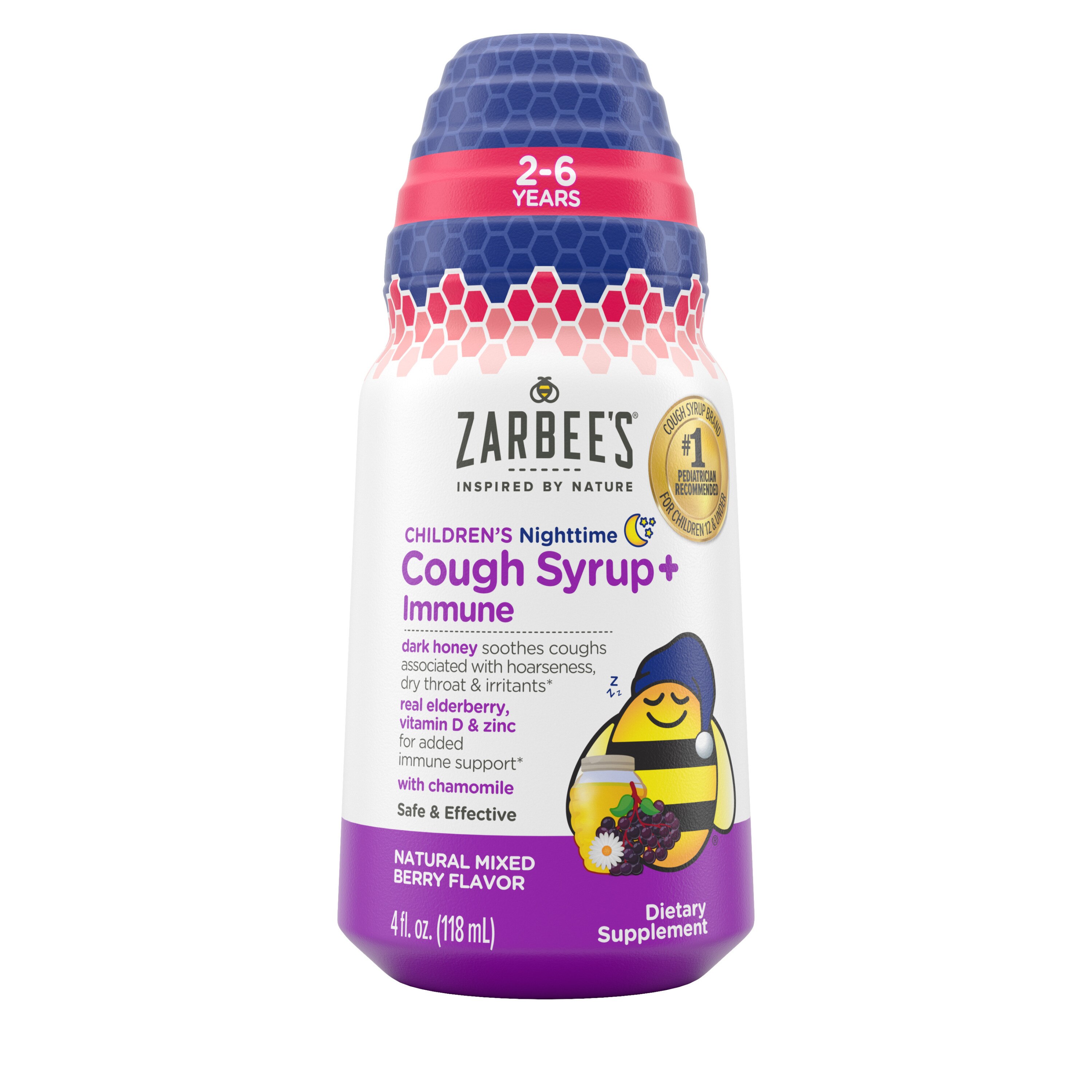 Zarbee's Children's Nighttime Cough Syrup + Immune Support, Berry, 4 OZ