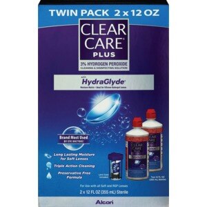 Clear Care, Triple Action Cleaning and Disinfecting Solution with Hydrogen Peroxide 3%, 12 fl oz, Twin Pack