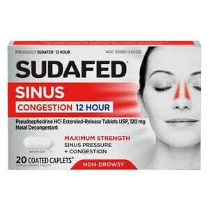 Sudafed Maximum Strength 12HR Non-Drowsy Sinus Congestion, 20 CT