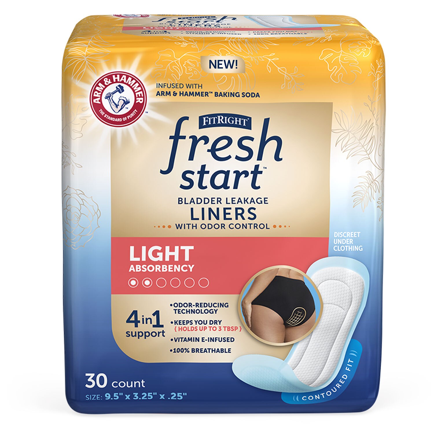 FitRight Fresh Start Urinary Incontinence Liners, Pack of 4