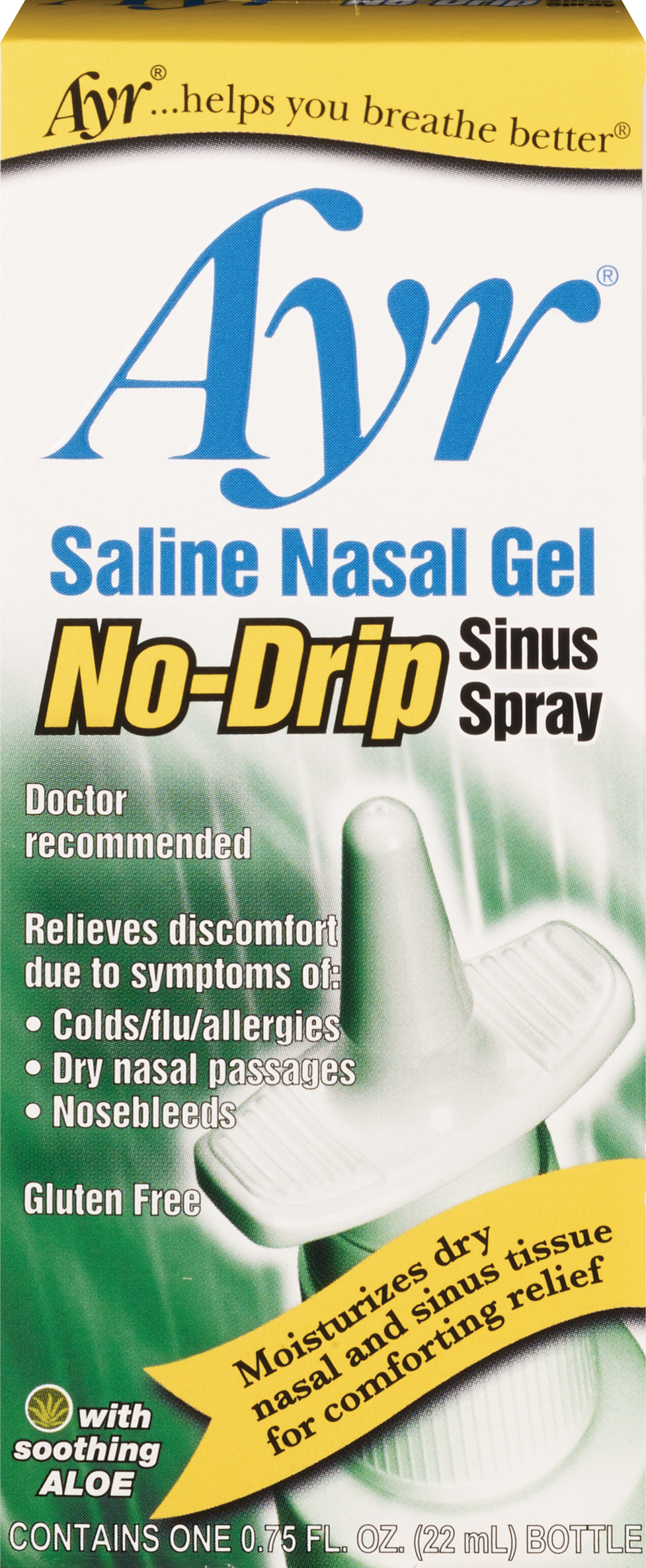Ayr Saline Nasal Gel No-Drip Nasal Spray with Aloe, 0.75 OZ