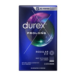 Durex Condom Prolong Natural Latex Condoms, 12 Count