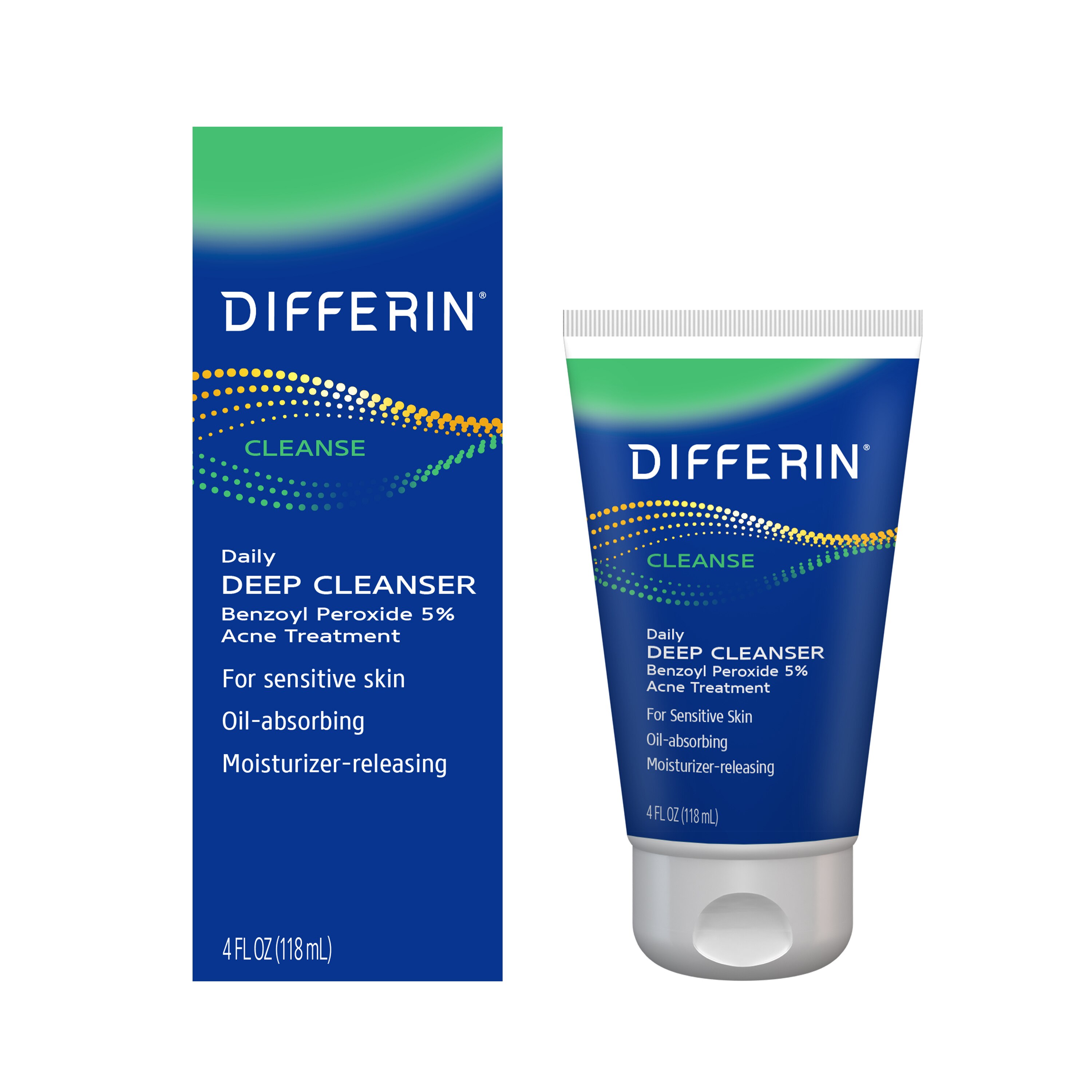 Differin Daily Deep Cleanser with Benzoyl Peroxide, 4 OZ