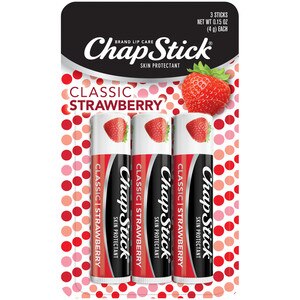 ChapStick Classic (Strawberry Flavor, 0.15 Ounce, 3 Sticks) Lip Balm Tube, Skin Protectant, Lip Care