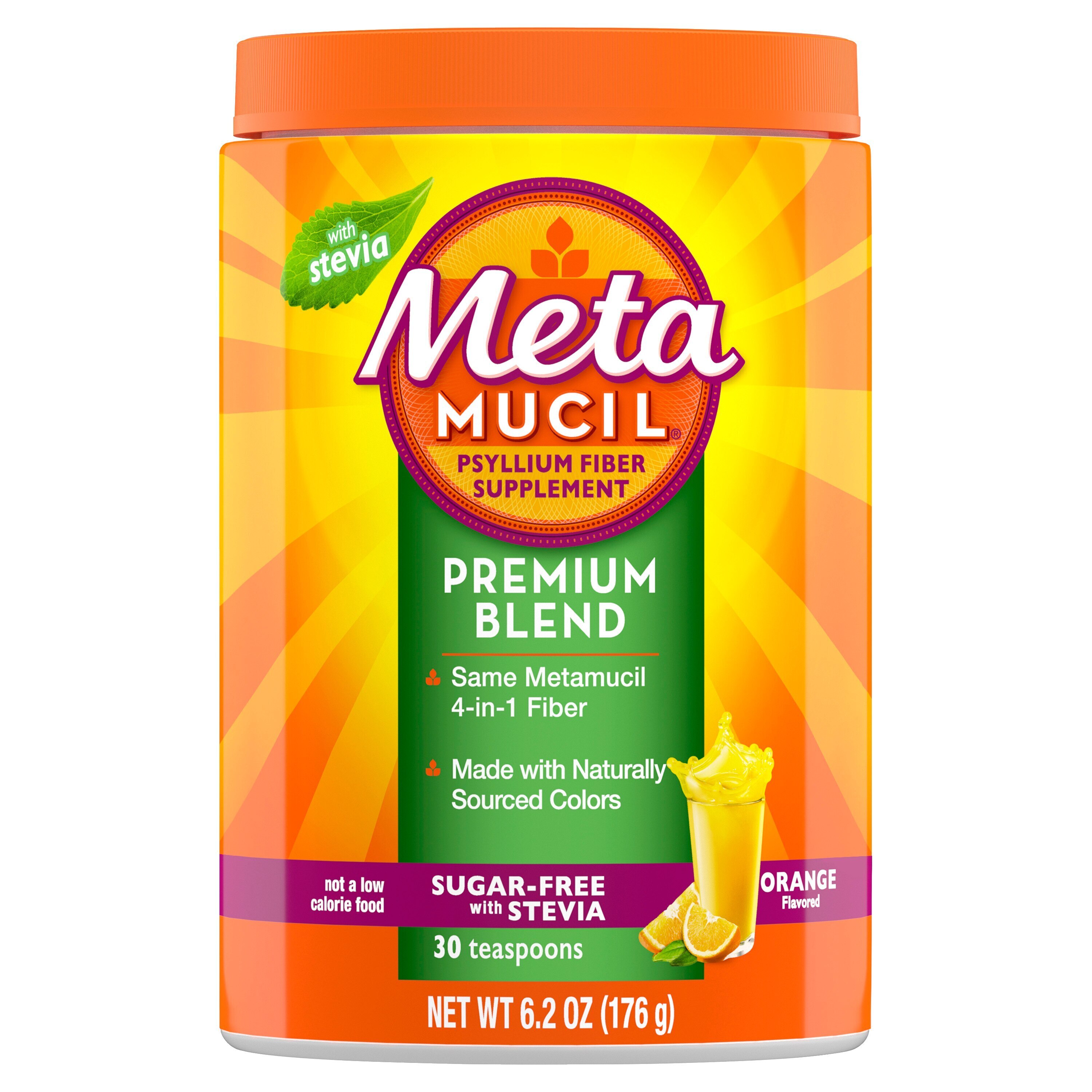 Metamucil Premium Blend Daily Psyllium Fiber Powder, Orange, 30 Servings