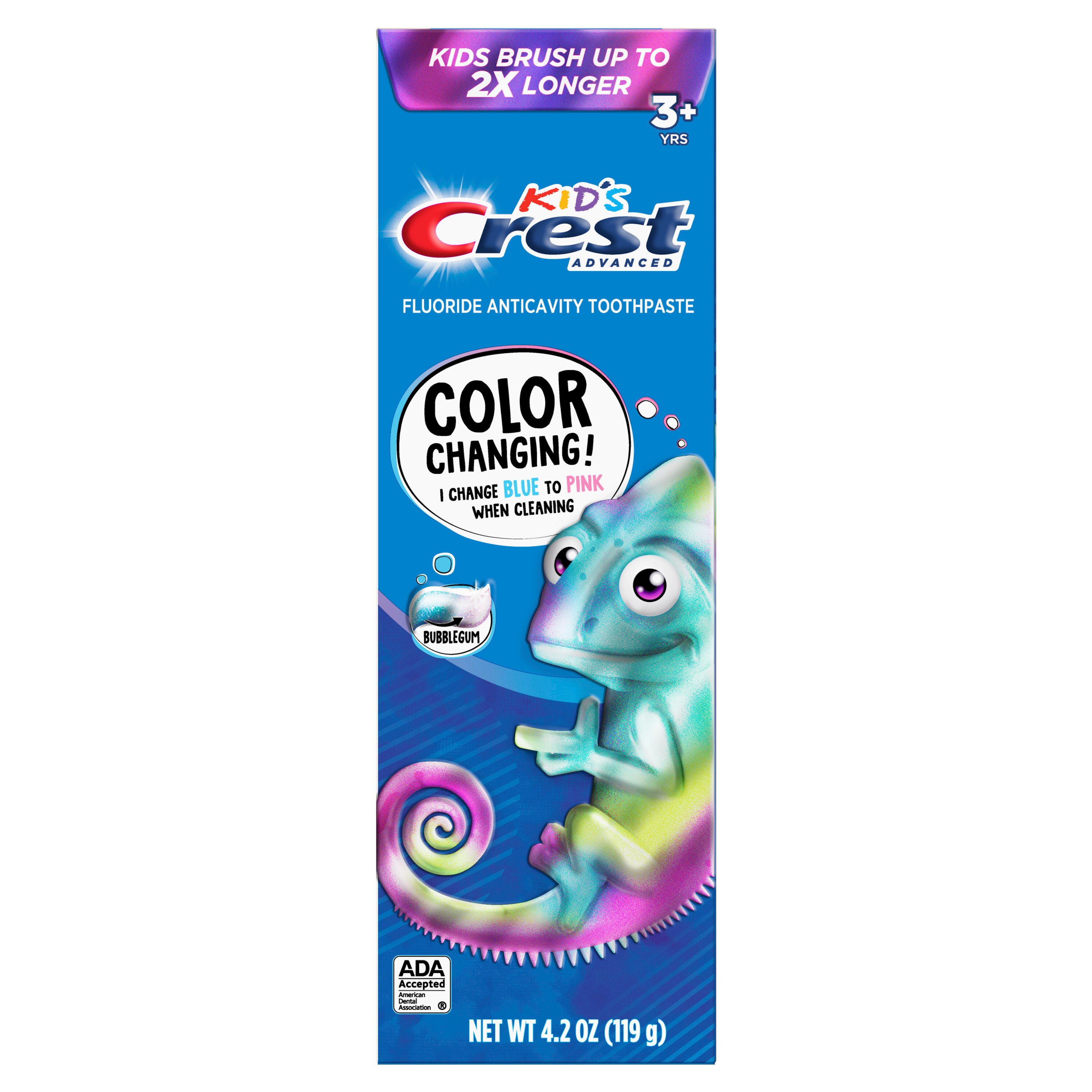 Crest Kid's Advanced Fluoride Anticavity Color Changing Toothpaste, Ages 3+, Bubblegum, 4.2 OZ