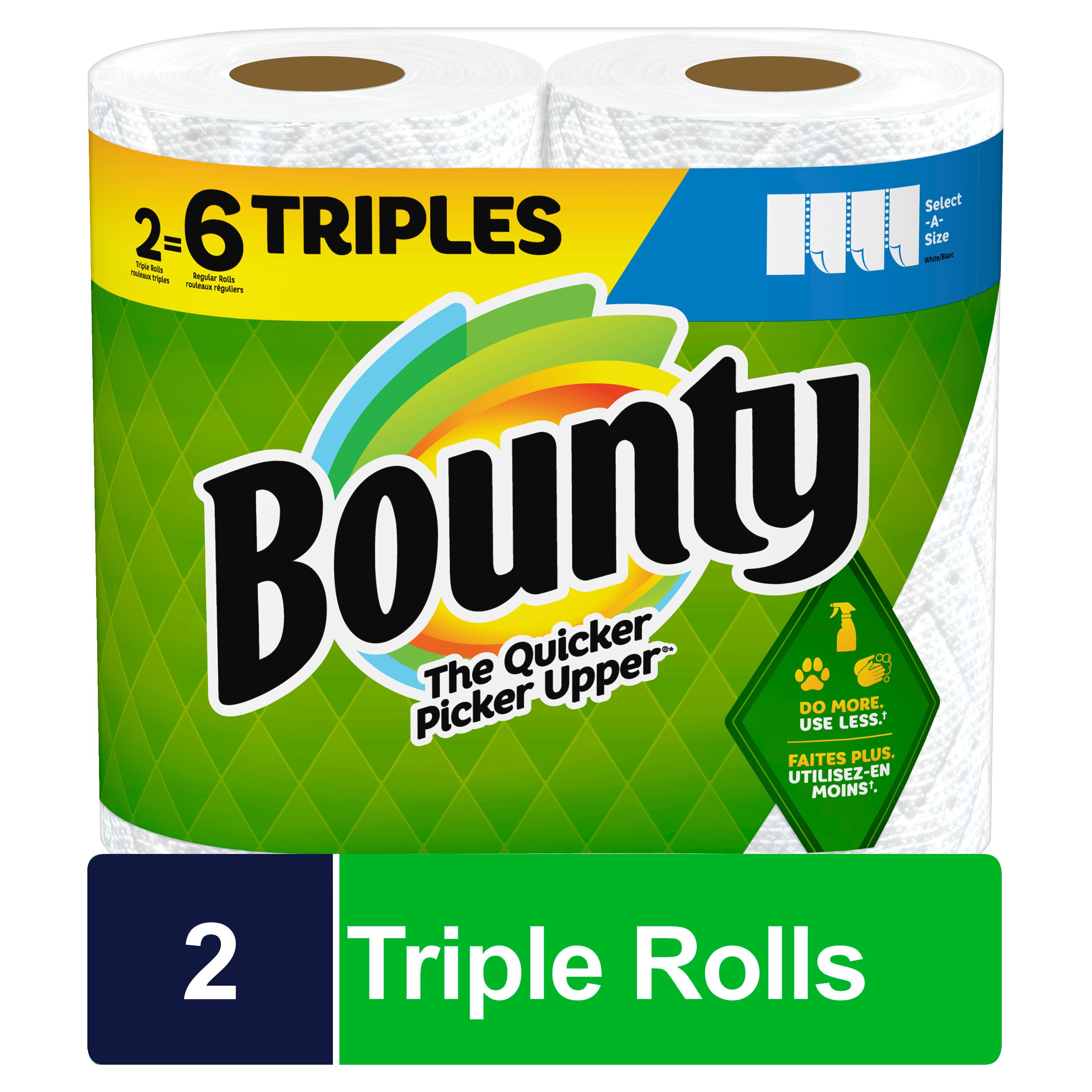 Bounty Select-A-Size Paper Towels, 2 Triple Rolls, White, 135 Sheets Per Roll