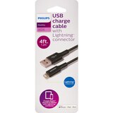Philips USB to Lightning Cable, 4 ft, Basic, Black, thumbnail image 1 of 3