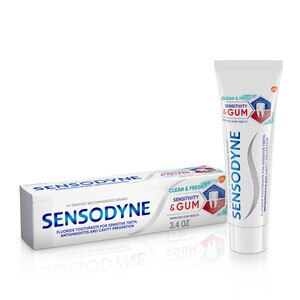 Sensodyne Sensitivity & Gum Fluoride Toothpaste for Sensitive Teeth, Antigingivitis, and Cavity Protection, Clean & Fresh