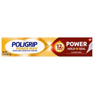 Poligrip Power Hold + Seal Denture Cream, Flavor Free - 2.2 oz (2 Pk)