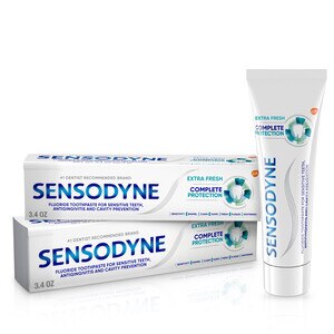 Sensodyne Complete Protection Fluoride Toothpaste for Sensitive Teeth, Antigingivitis, and Cavity Protection, Extra Fresh, 3.4 OZ, 2 Pack
