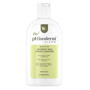 pHisoderm Clean Sensitive Skin Cream Cleanser, Fragrance-Free Face Wash, 6 OZ