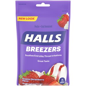 Halls Breezers Cough Drops, Creamy Strawberry