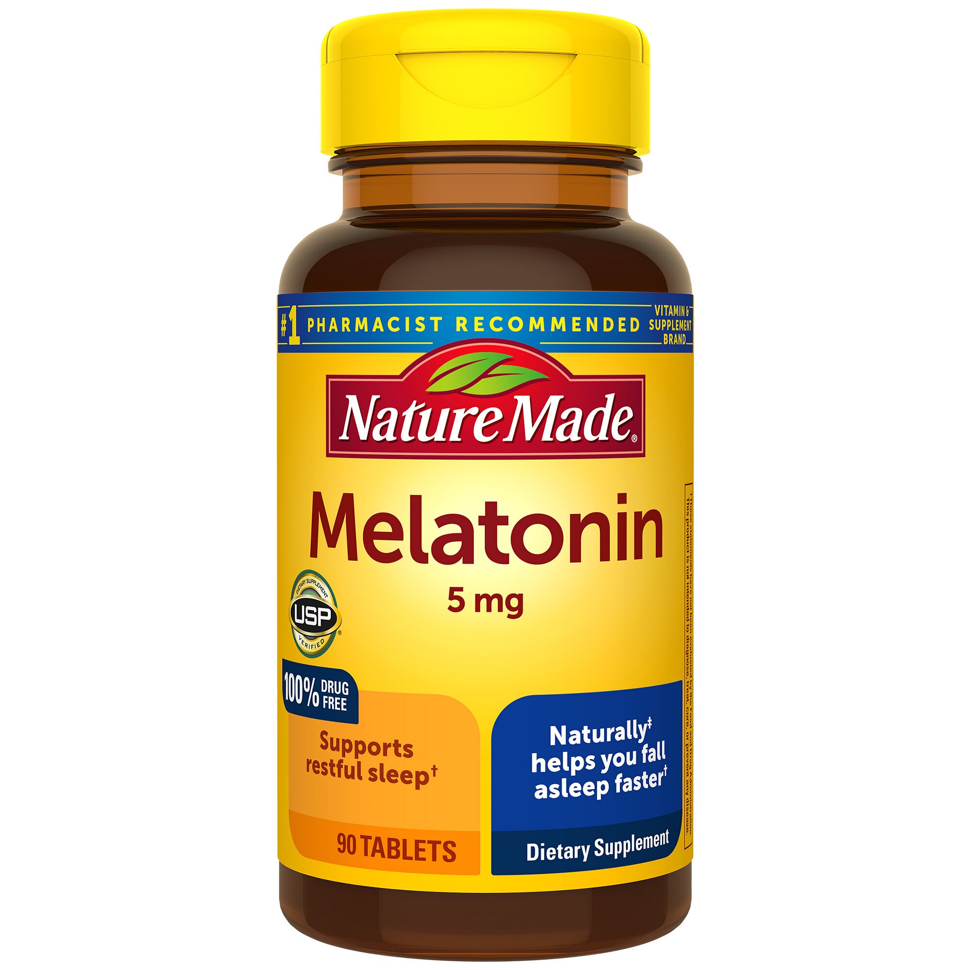 Nature Made Melatonin 5mg Extra Strength Tablets, 100% Drug Free Sleep Aid for Adults, 90 CT