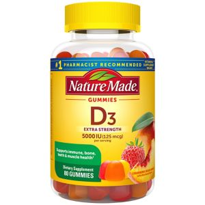 Nature Made Extra Strength Vitamin D3 for Bone Health Gummies, 125 MCG (5000 IU), 80 CT
