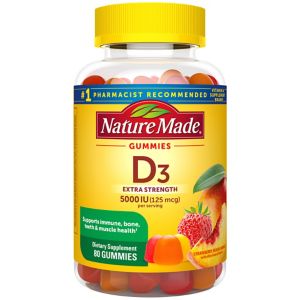 Nature Made Extra Strength Vitamin D3 5000 IU (125 mcg) per serving Gummies, 80 CT