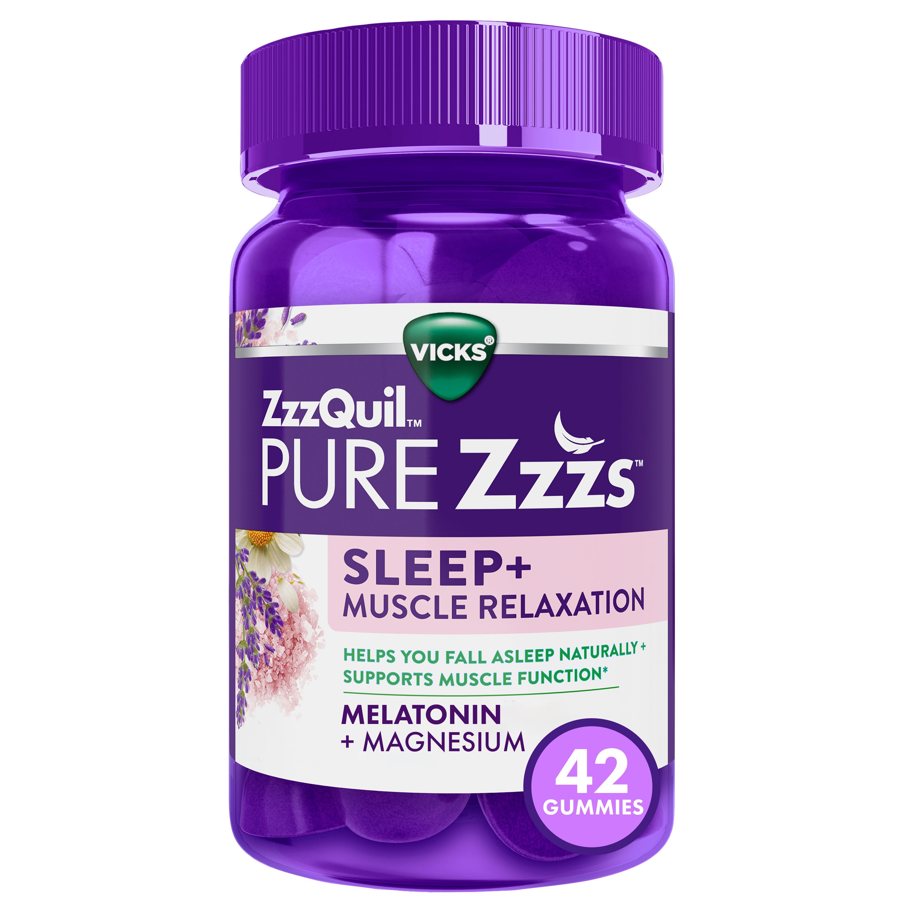 ZzzQuil PURE Zzzs Sleep+ Muscle Relaxation Melatonin Sleep Aid Gummies, 42CT