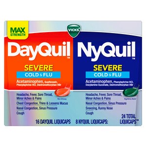 DayQuil and NyQuil SEVERE with Vicks VapoCOOL Cough, Cold & Flu Relief, 24 Caplets (16 DayQuil & 8 NyQuil) - Relieves Sore Throat, Fever, and Congestion, Day or Night