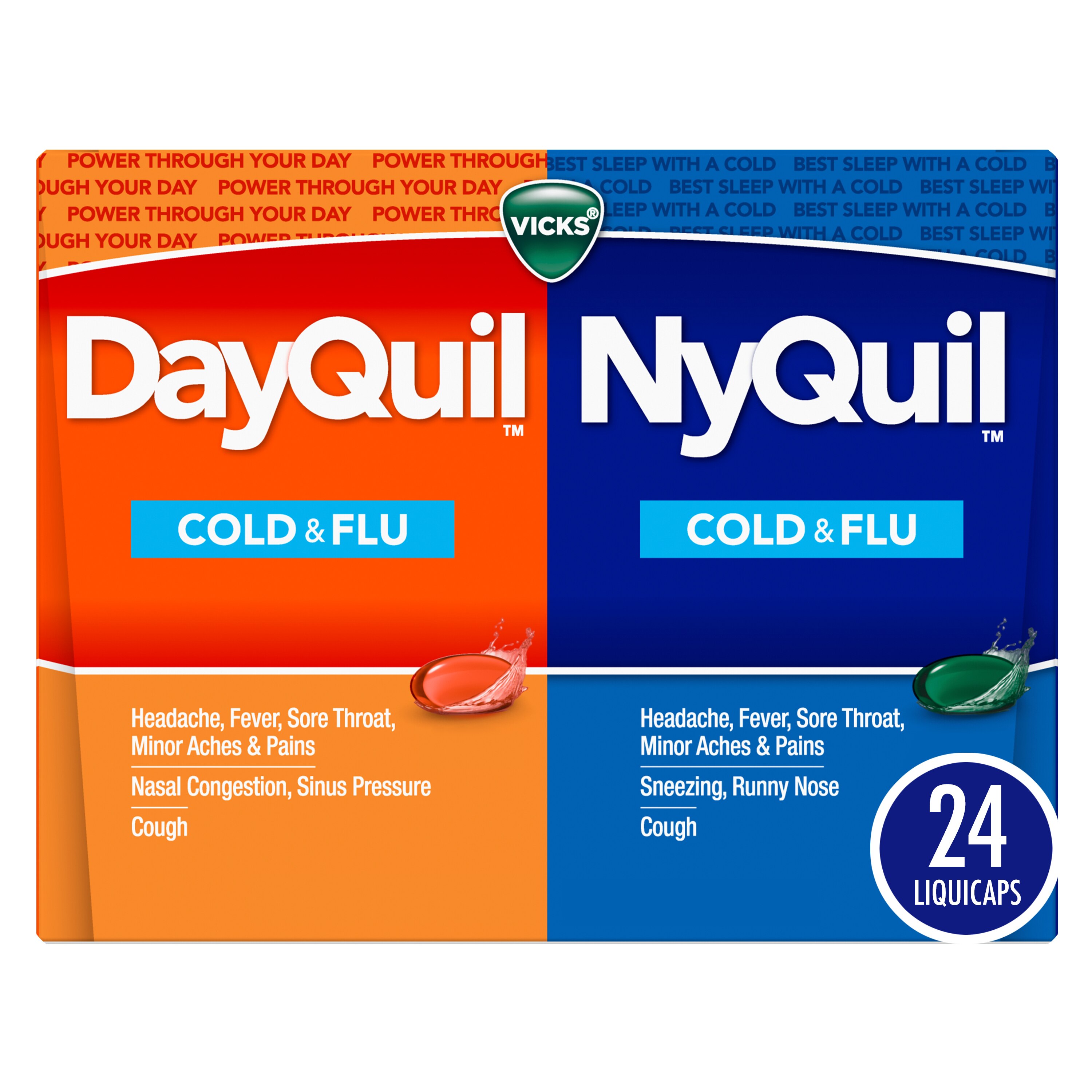 Vicks DayQuil and NyQuil Severe Cold, Flu and Congestion LiquiCaps, 24 CT