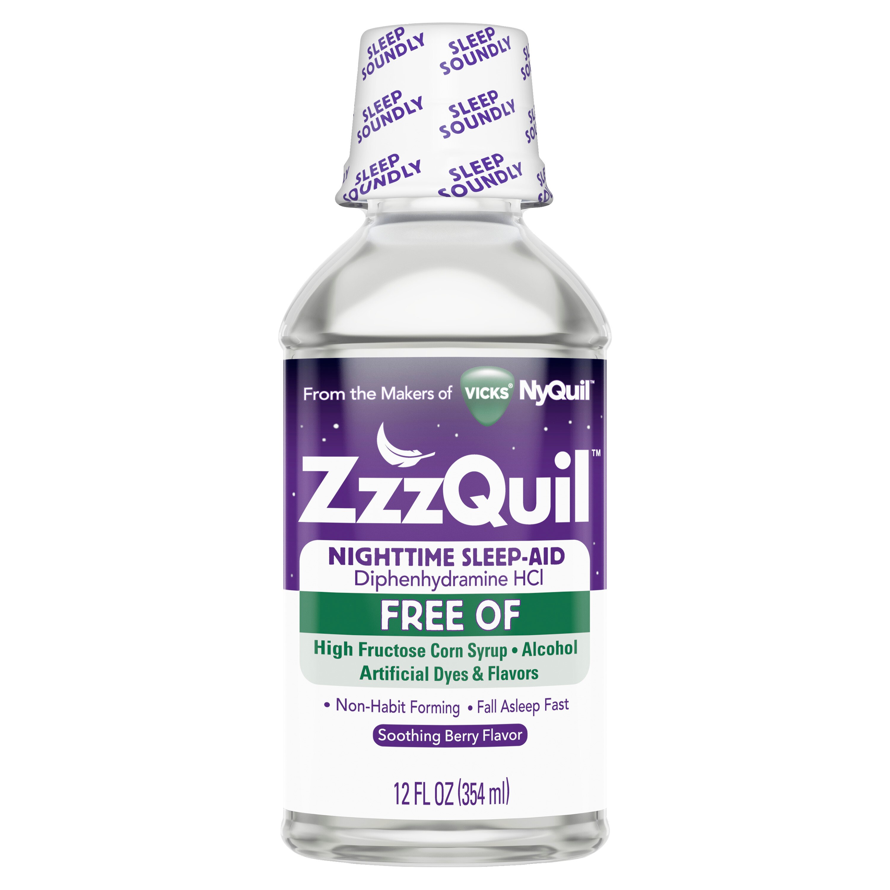 ZzzQuil Nighttime Sleep-Aid Alcohol Free Liquid, Soothing Berry, 12 FL OZ