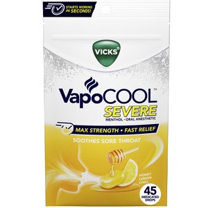 Vicks VapoCOOL Severe Sore Throat Medicated Drops, Lemon Chill, 45 CT