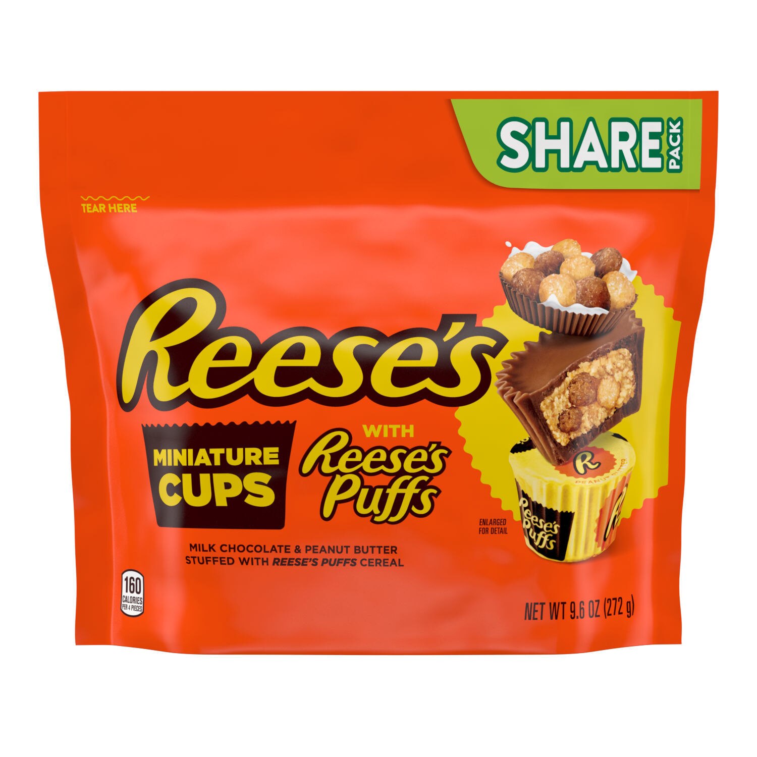 REESE'S Miniatures with Puffs Cereal Milk Chocolate Peanut Butter Cups, Gluten Free Candy Share Pack, 9.6 oz