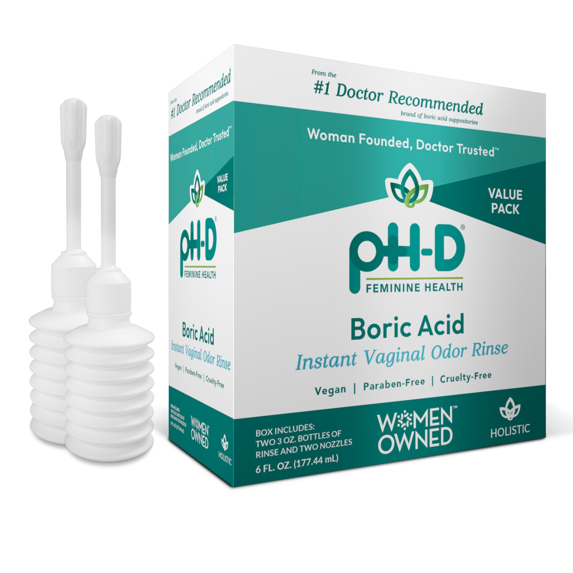 PH-D Boric Acid Instant Vaginal Odor Rinse, 3 OZ, 2 CT