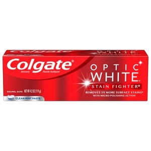 Colgate Optic White Stain Fighter Whitening Toothpaste, Clean Mint