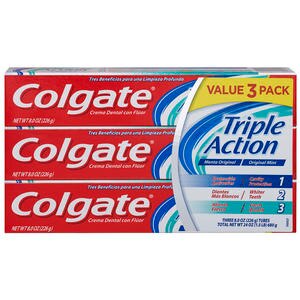 Colgate Triple Action Anticavity Toothpaste, Original Mint, 8 OZ, 3 Pack