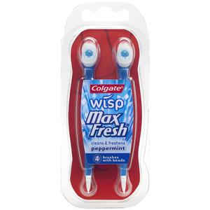 Colgate MaxFresh Wisp Disposable Mini Toothbrush, Peppermint - 4 CT