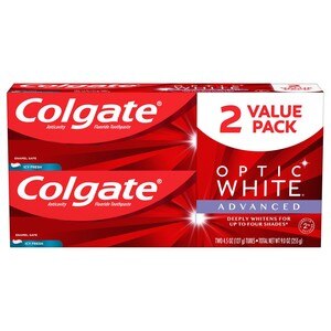 Colgate Optic White Advanced Teeth Whitening Toothpaste, Icy Fresh, 4.5 OZ, 2 Pack