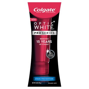 Colgate Optic White Pro Series Anticavity Whitening Toothpaste with Fluoride and 5% Hydrogen Peroxide, Stain Prevention, 3 OZ