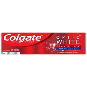 Colgate Optic White Stain Fighter with Baking Soda Anticavity Fluoride Toothpaste, Clean Mint