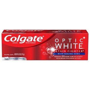 Colgate Optic White Anticavity Stain Fighter Toothpaste with Baking Soda, Clean Mint, 4.2 OZ