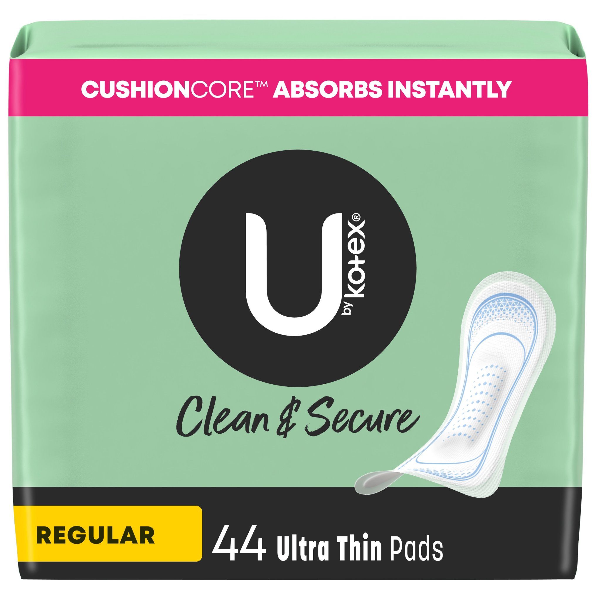 U by Kotex Security Ultra Thin Pads, Regular, Unscented, 44 Count