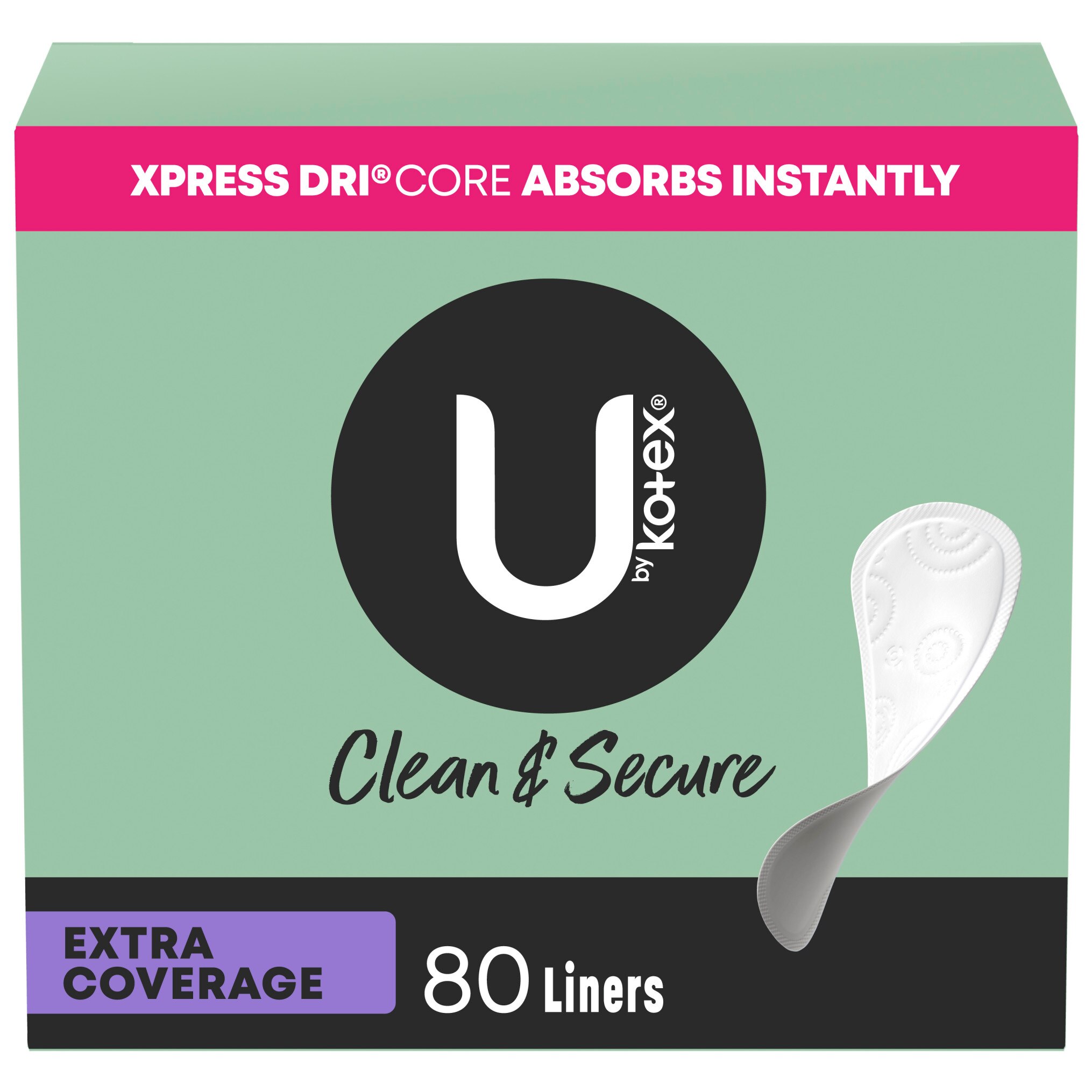 U by Kotex Lightdays Liners, Extra Coverage, Fragrance-Free, 80 Count