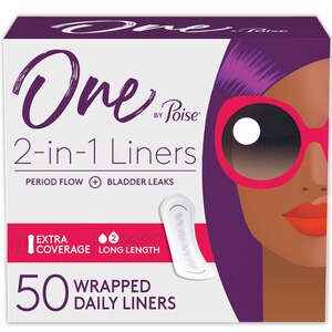 One by Poise Panty Liners, 2-in-1 Daily Liner, Long, Extra Coverage, 50 CT
