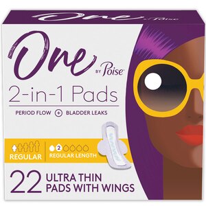 One by Poise Feminine Pads with Wings 2-in-1 Period & Bladder Leakage Pad for Women