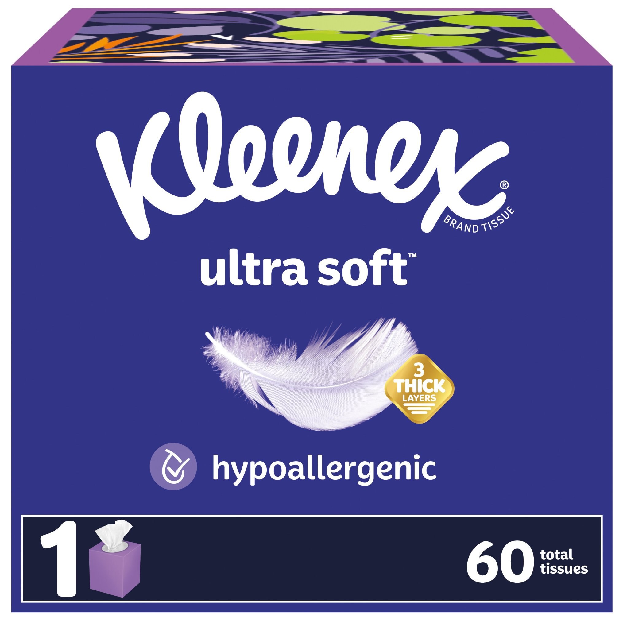 Kleenex Ultra Soft, Soft Facial Tissue, 1 Cube Box, 60 Tissues per Box, 3-Ply (60 Total Tissues)