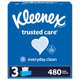 Kleenex Trusted Care Facial Tissues, 3 Flat Boxes, 160 Tissues per Box, 2-Ply (480 Total Tissues), thumbnail image 1 of 10