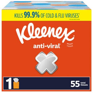 Kleenex Anti-Viral Facial Tissues, Classroom or Office Tissue, 1 Cube Box, 55 Tissues per Box, 3-Ply (55 Total Tissues)