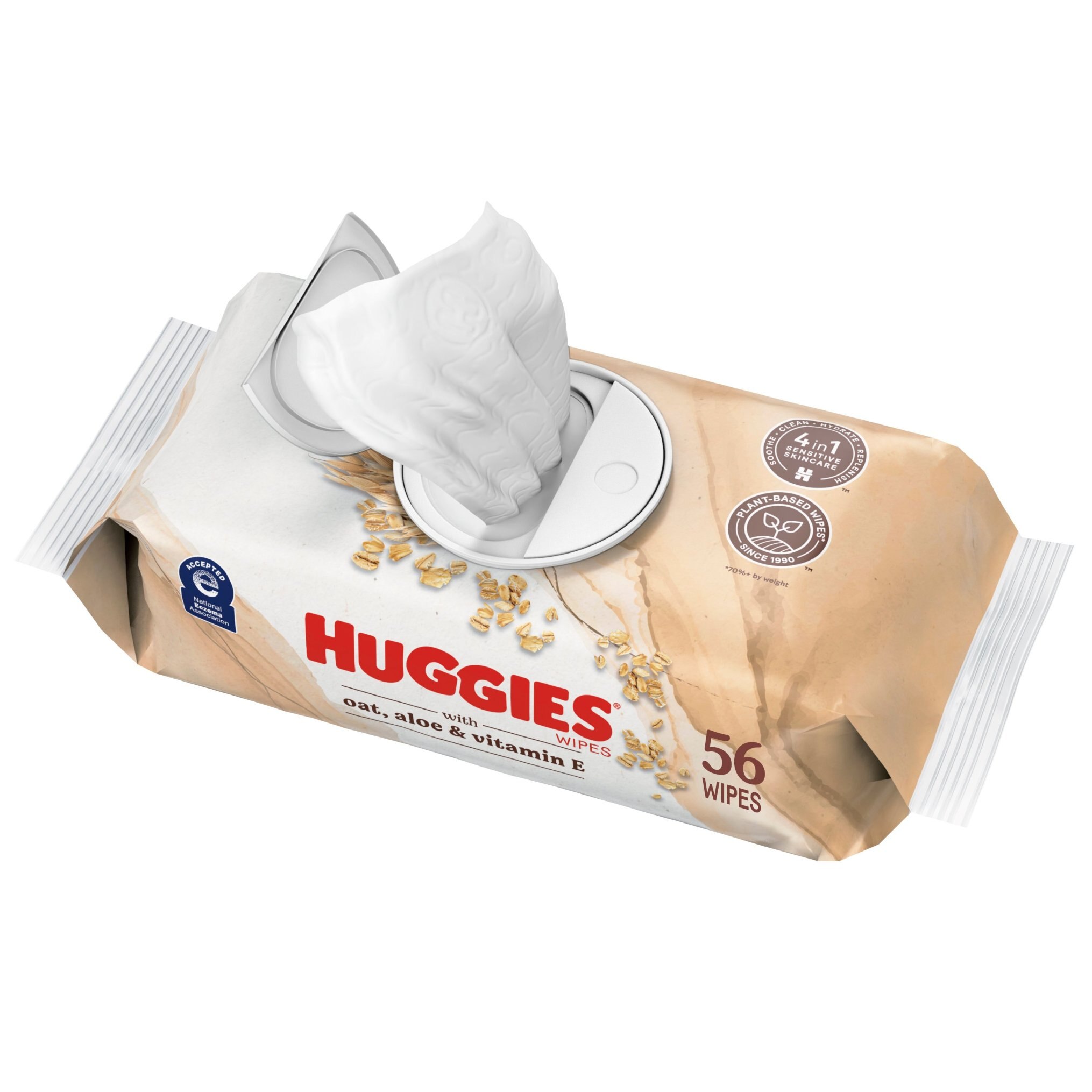 Huggies Wipes with Oat, Aloe & Vitamin E, Unscented, 1 Push Button Pack, 56 CT
